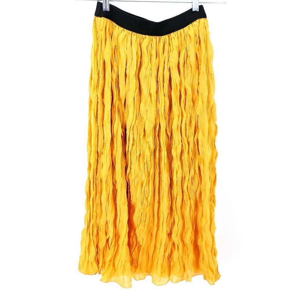 PEPALOVES Yellow Pleated Ruffled Long Maxi Skirt Elastic Waist - Picture 2 of 4